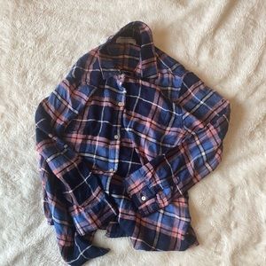 Navy blue & Pink plaid button down shirt